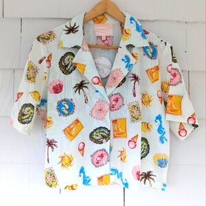 NWT Vacation Summer Patterned Button Up Short Sleeve Shirt Medium